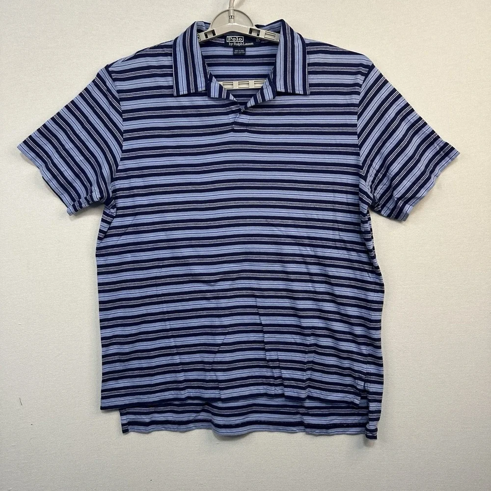 Polo Ralph Lauren Men's XL Blue Striped Shirt 100% Cotton Short Sleeve‎